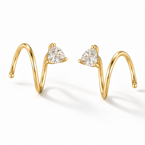 Alma spiral earrings in 18k gold-plated 925 sterling silver with 4 mm clear triangular zirconia