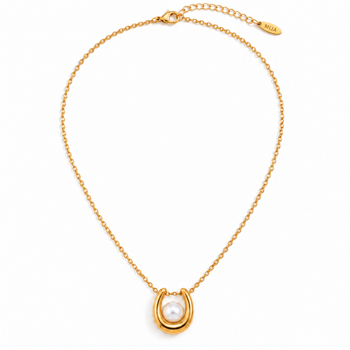 Gold-tone Arelis Pearl Necklace with a 16.5 × 14 mm pendant and an adjustable 45–50 cm chain