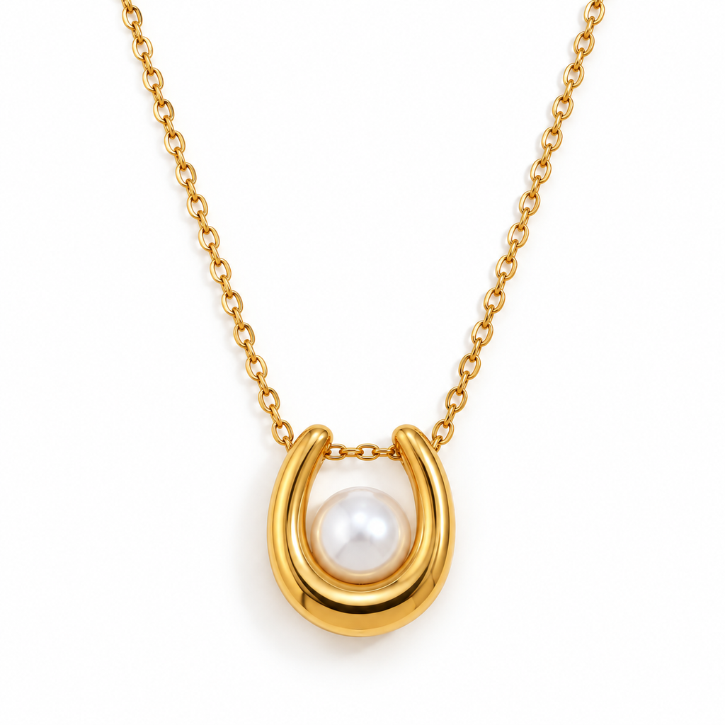 Arelis Pearl Necklace with an 8 mm pearl in a gold-tone U-shaped 316L stainless steel pendant
