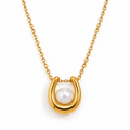 Arelis Pearl Necklace with an 8 mm pearl in a gold-tone U-shaped 316L stainless steel pendant