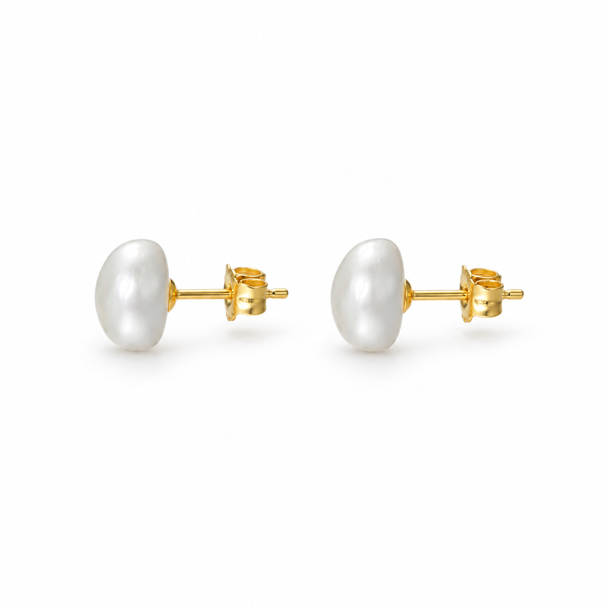 Astrid pearl studs featuring lustrous white cultured pearls on 925 sterling silver posts with 14k gold plating