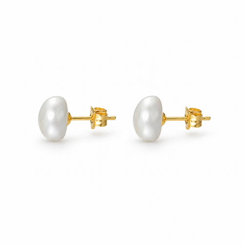 Astrid pearl studs featuring lustrous white cultured pearls on 925 sterling silver posts with 14k gold plating