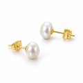 Pair of Astrid cultured pearl stud earrings with natural white pearls and 14k gold-plated sterling silver posts