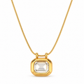 Sarnai Emerald Cut Necklace with a clear 10 × 8 mm zirconia pendant in 18k gold-plated 316L stainless steel