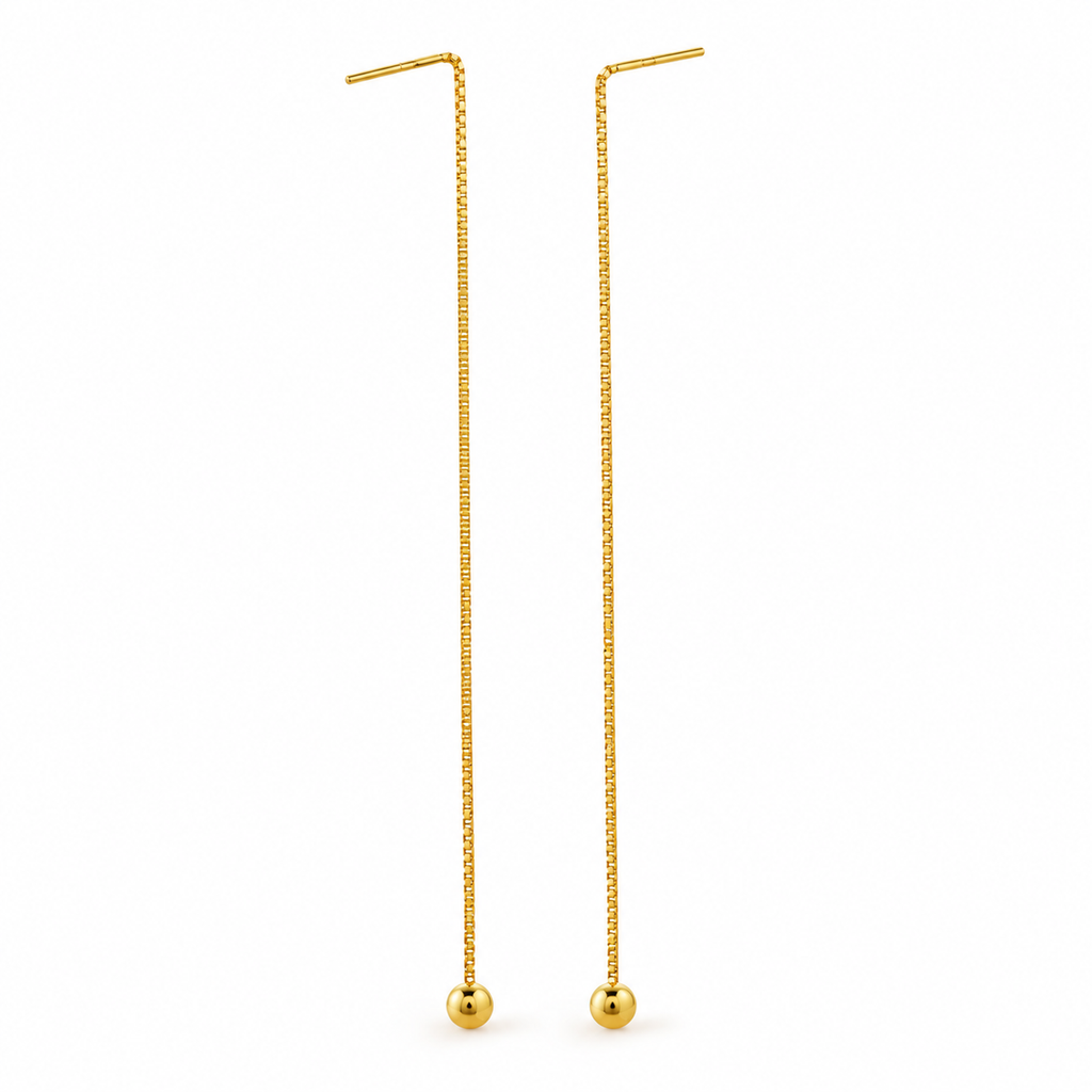 Ball Chain Threader Earrings with 92 mm gold-plated box chains and 4 mm polished ball ends