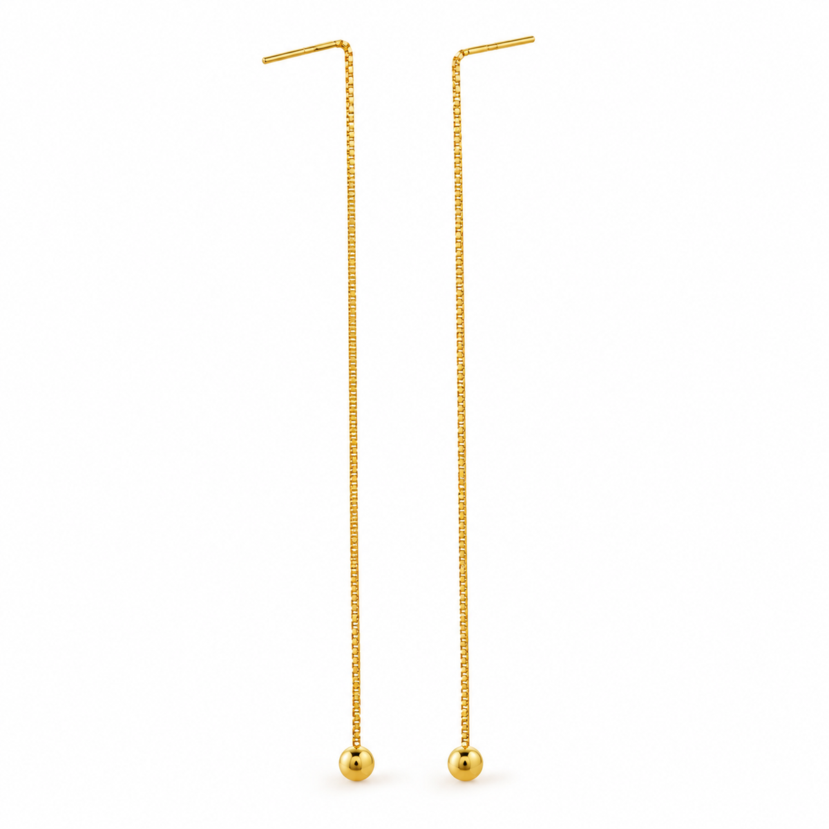 Ball Chain Threader Earrings with 92 mm gold-plated box chains and 4 mm polished ball ends