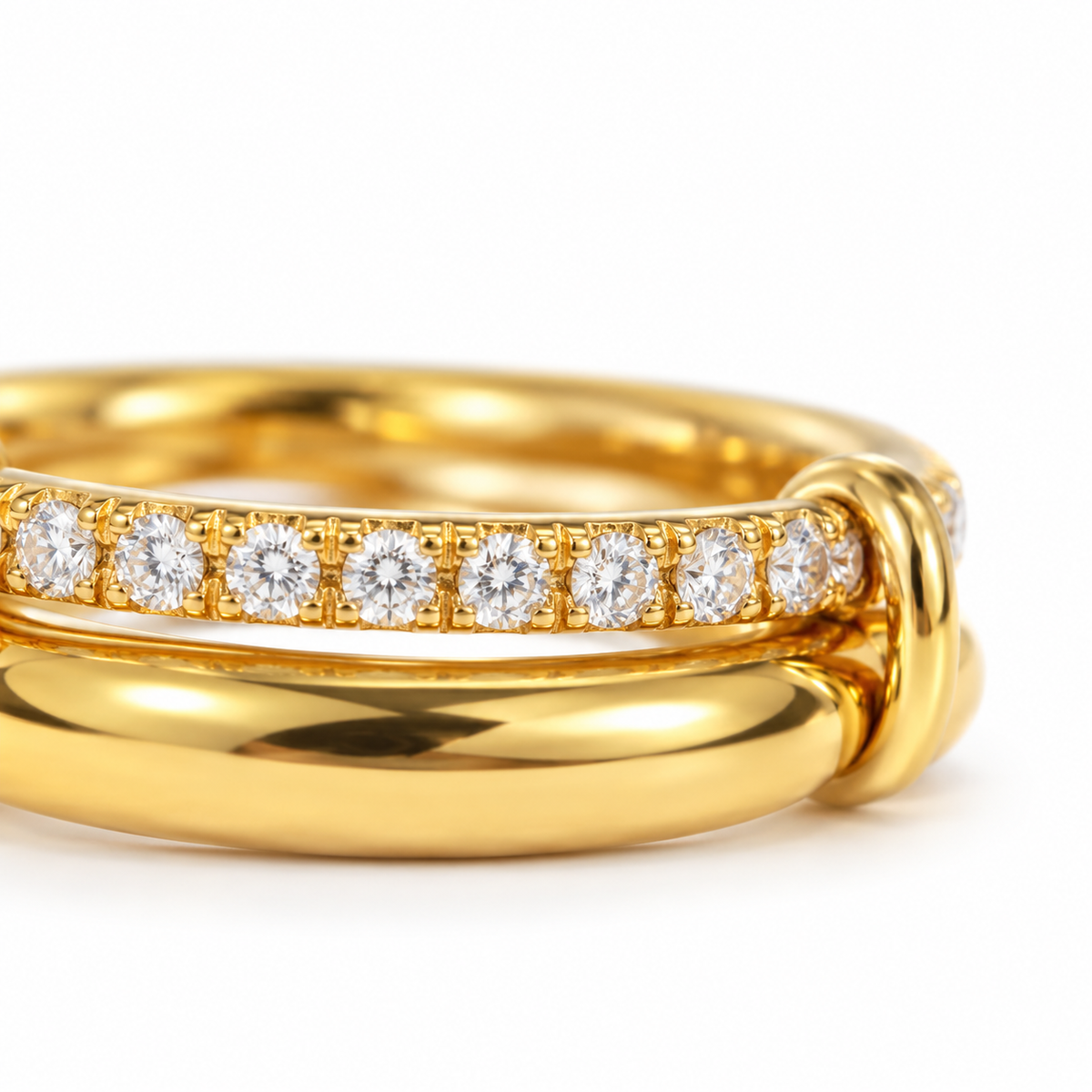Duo Zirconia Ring with a polished gold-tone 316L stainless steel double band and clear 1 mm zirconia