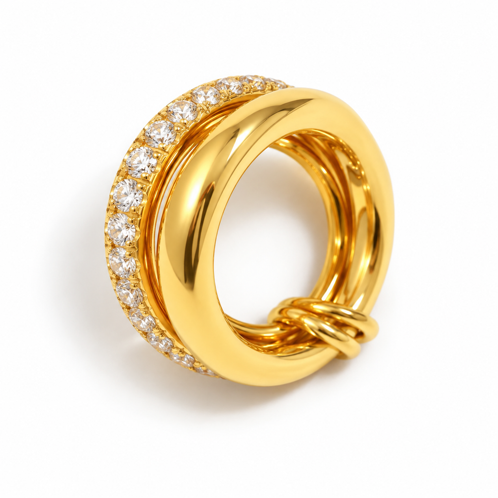 Gold-tone Duo Zirconia Ring featuring two connected bands and a delicate row of clear zirconia