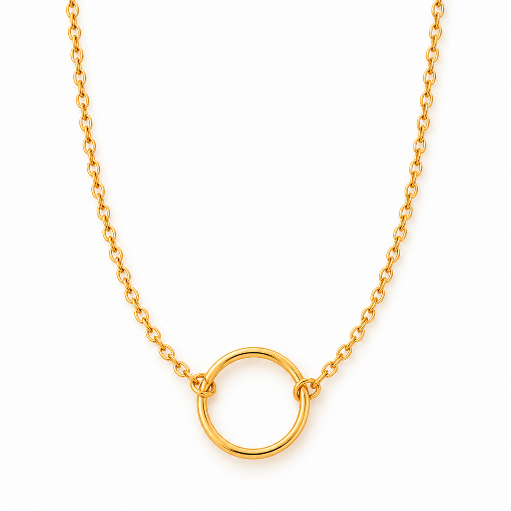 Lucia Circle Necklace with a 15 mm circular charm in gold-plated 316L stainless steel