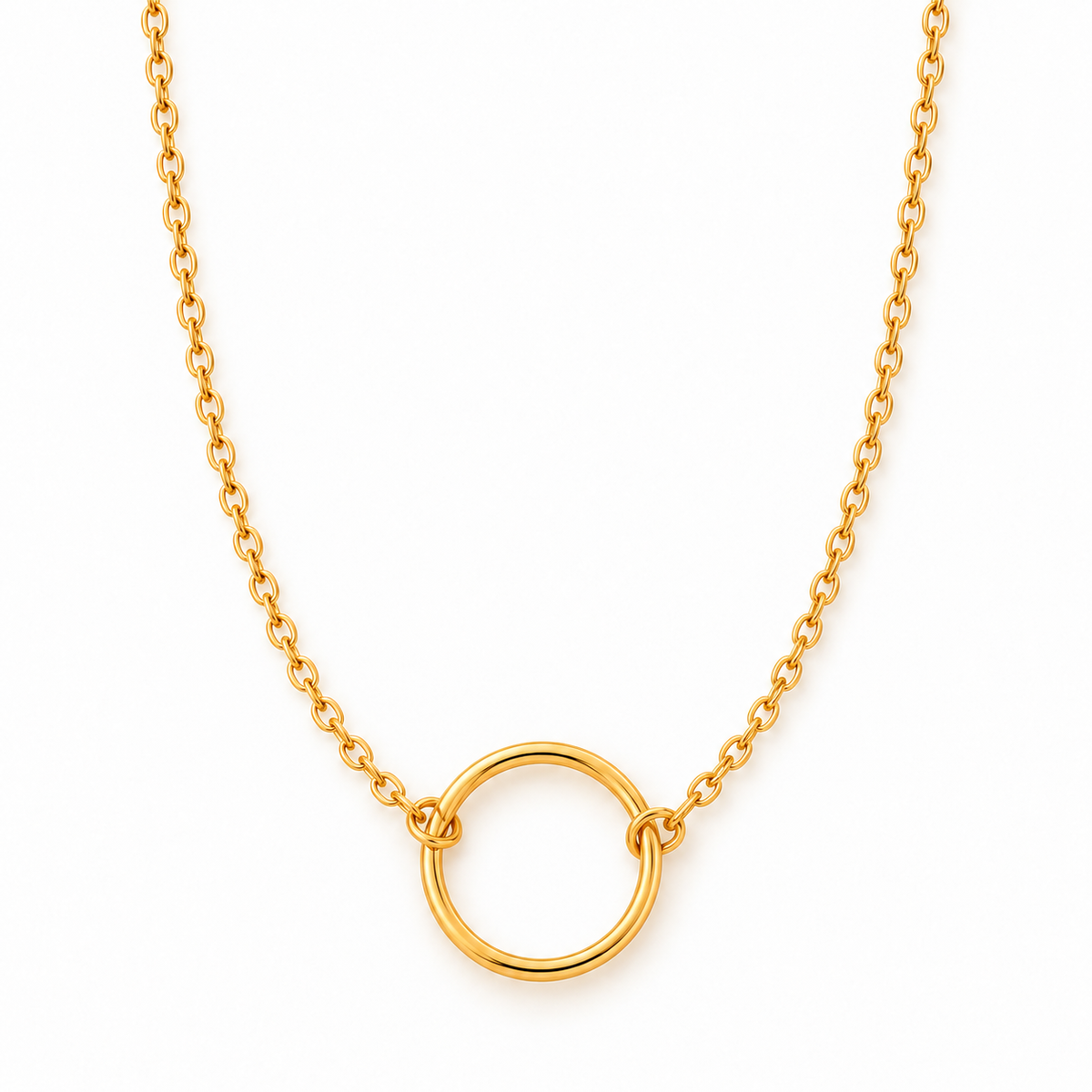 Lucia Circle Necklace with a 15 mm circular charm in gold-plated 316L stainless steel