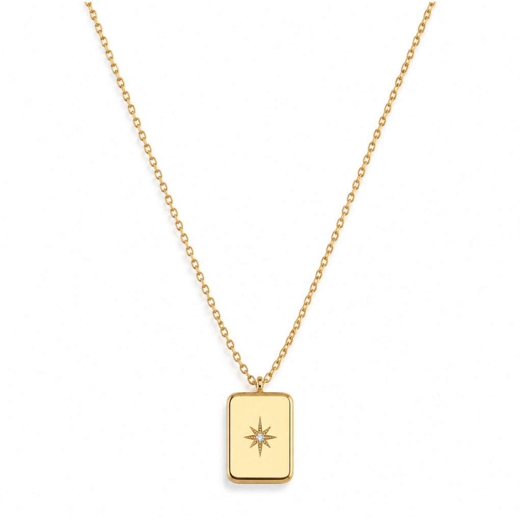 18k gold-plated stainless steel necklace with rectangular zirconia pendant