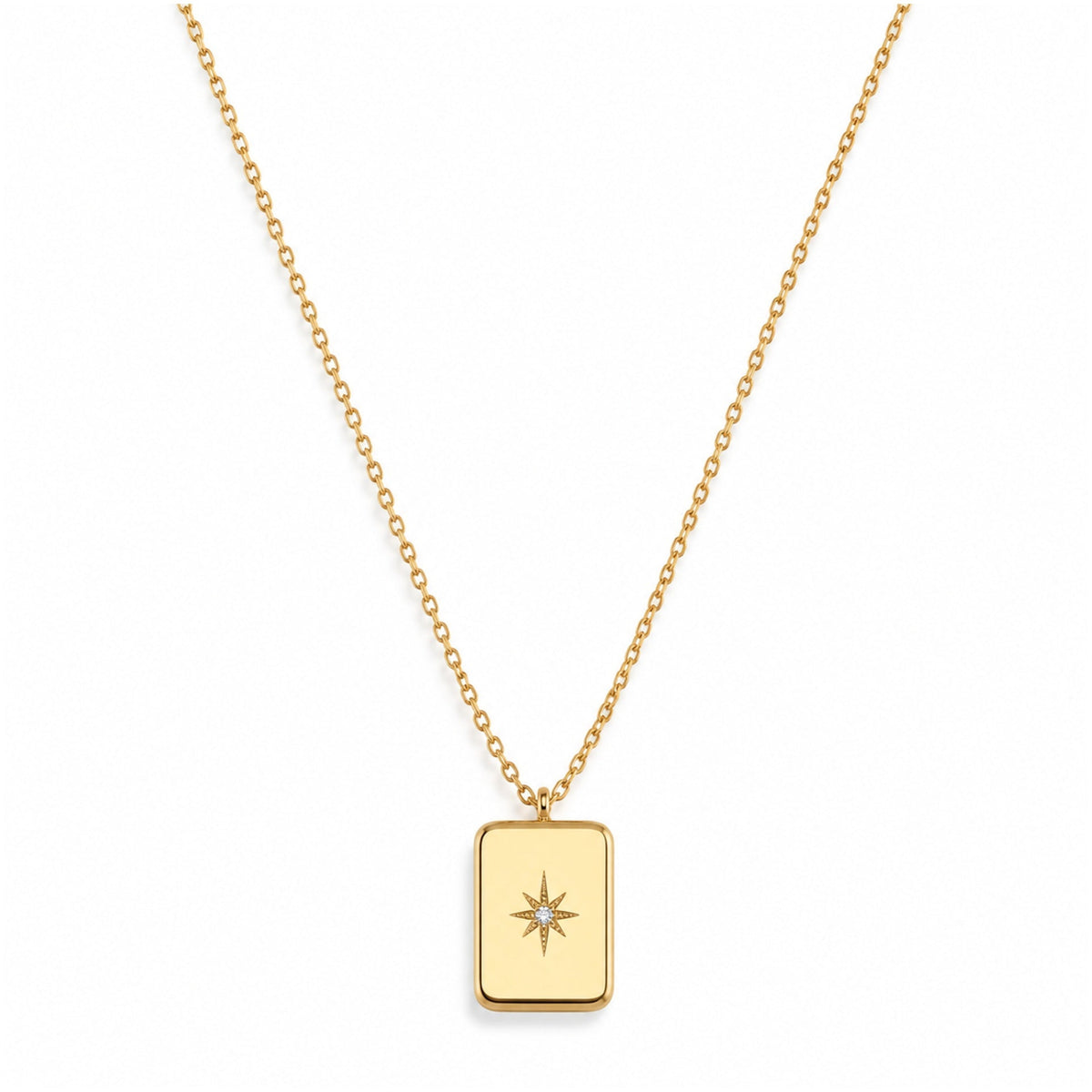 18k gold-plated stainless steel necklace with rectangular zirconia pendant