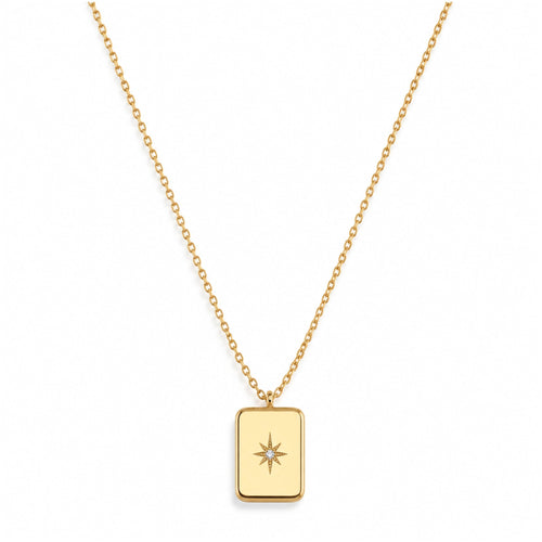 18k gold-plated stainless steel necklace with rectangular zirconia pendant