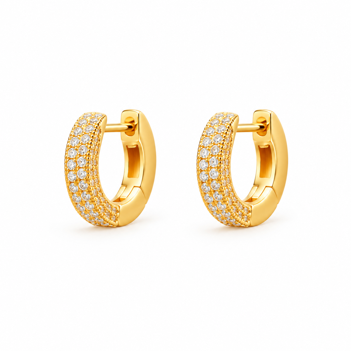 Pair of pavé huggie hoop earrings in gold-plated 925 sterling silver with clear zirconia