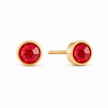 Pair of 4 mm red zirconia stud earrings in smooth gold-tone bezel settings