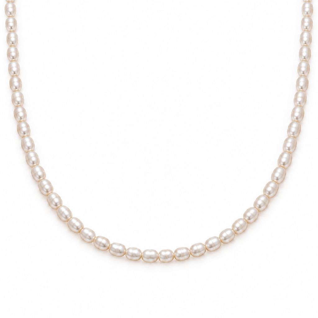 Signe Pearl Necklace featuring cultured rice pearls and gold-tone 316L stainless steel details