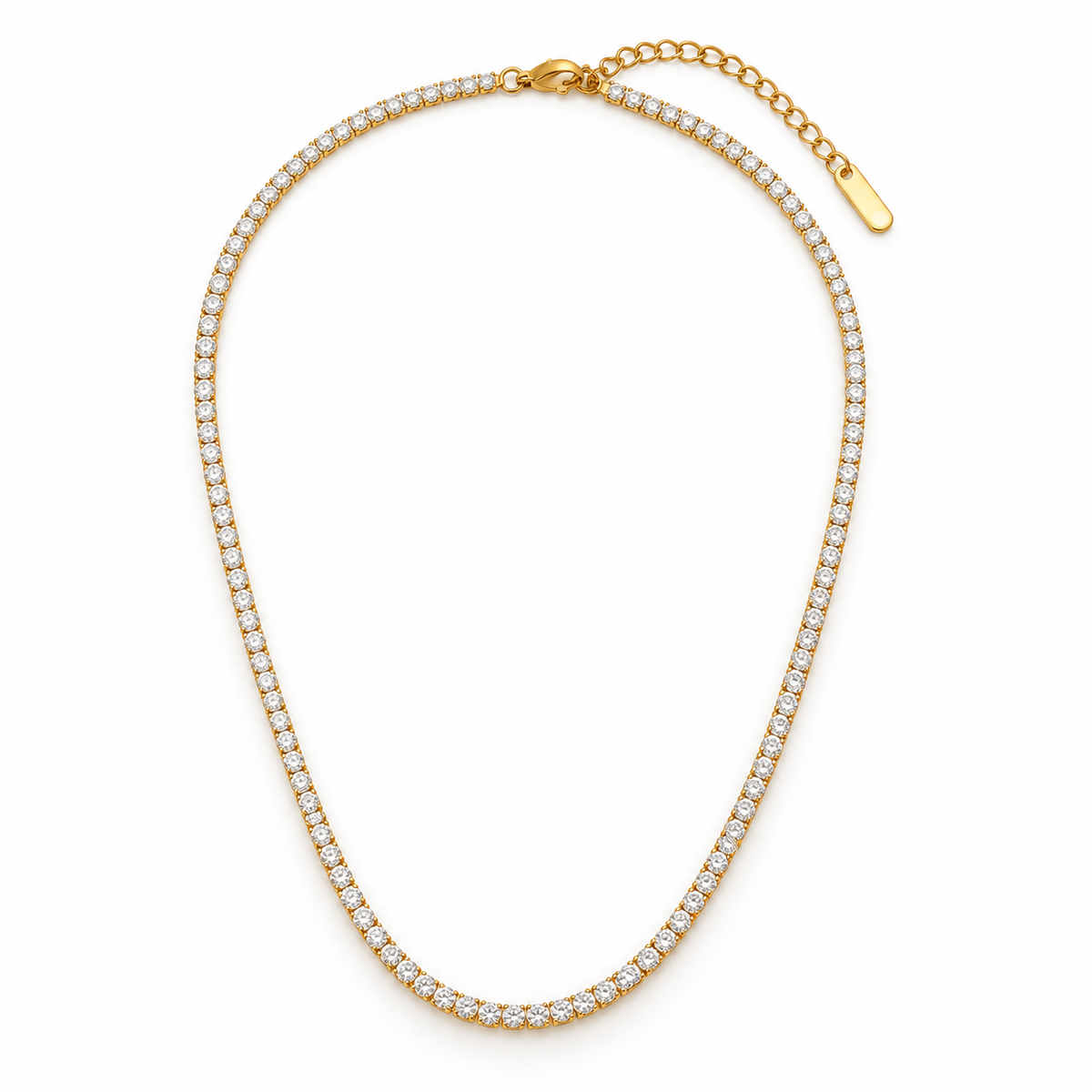 Gold-tone tennis necklace, 37 cm long with a 5 cm extension and clear zirconia