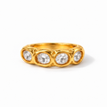 Textured gold-tone ring with two clear zirconia in organic bezel settings